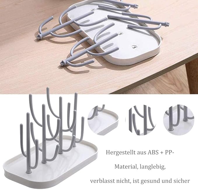 Baby Essentials,Bottle Drying Rack,Baby Bottle Drying Rack,Drying Rack for Kitchen Counter,Detachable Bottle Dryer Holder with Base.for Nipples,Cups,Pump Parts and Accessories(Gray)