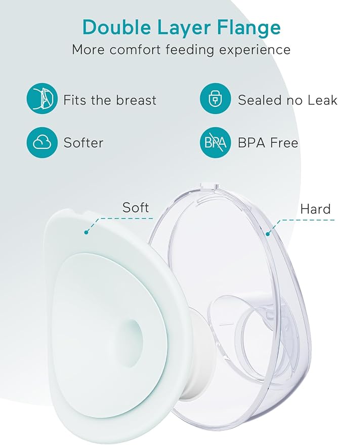 Paruu P20 Electric Breast Pump Hands Free, 4 Modes & 12 Levels Suction with 19/21/24mm Double-Sealed Flange/Insert, Wearable & Portable, Visual Design of Time and Milk Volume (2 Pack, Light Green)