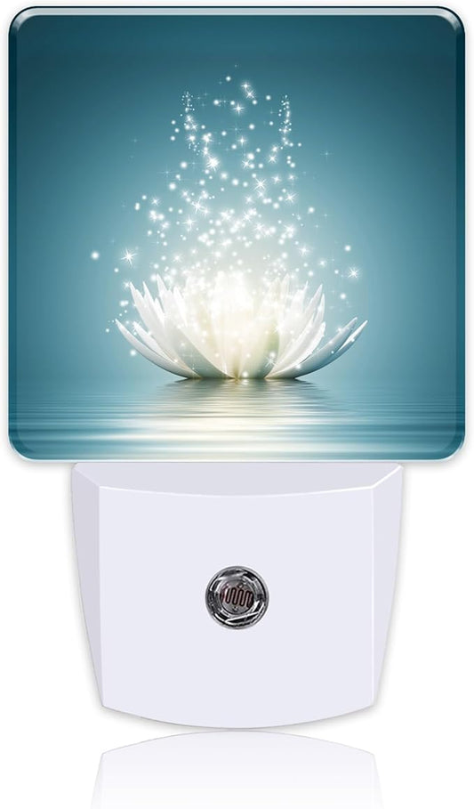 Magic Lotus Flower on Water Night Light Plug into Wall with Dusk to Dawn Sensor Cute Nightlight for Kid Girls Boys Women Men Room Decor, Hallway, Kitchen, Bathroom, Nursery, Stairs