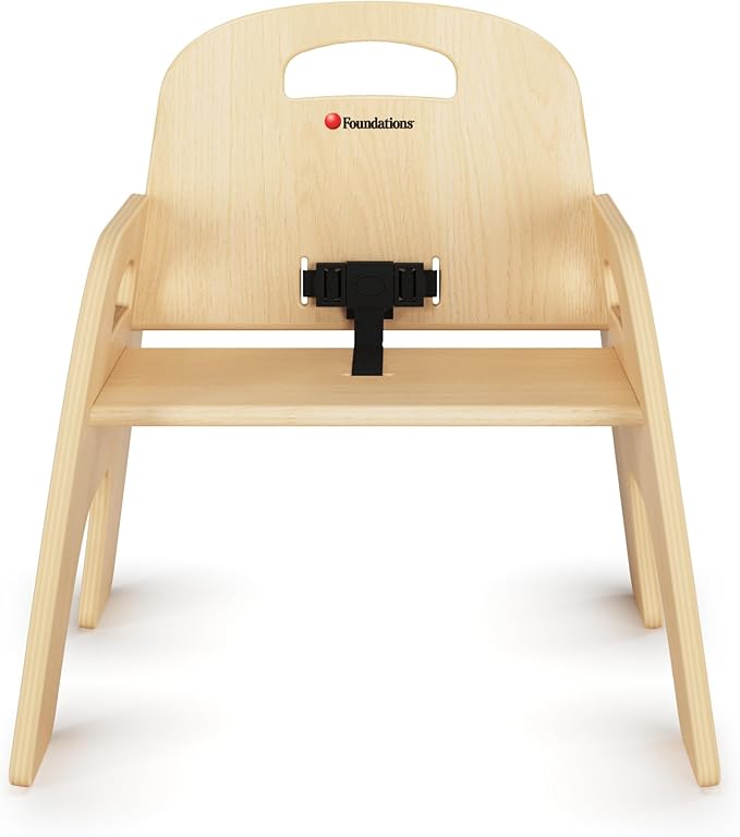 Foundations Simple Sitter Low Wood Feeding Chairs Multipack, Wide No-Tip Base, Adjustable Safety Harness, Stackable Wood Toddler Chairs with Food Service Grade Finish, 2 Pack (9 inch)