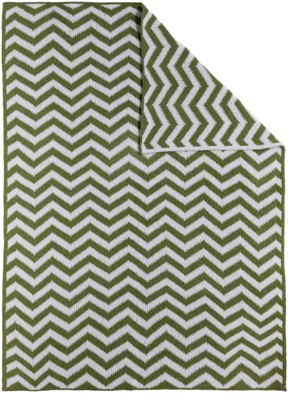 Living Textiles Chenille Knitted Blanket - Sage Chevron