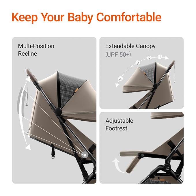 MAMAZING Lightweight Baby Travel Stroller with Carbon Fiber Frame, Compact & Airplane-Friendly, One-Handed Folding Design, 11.6 lbs, Perfect for Toddlers, Simply Taupe