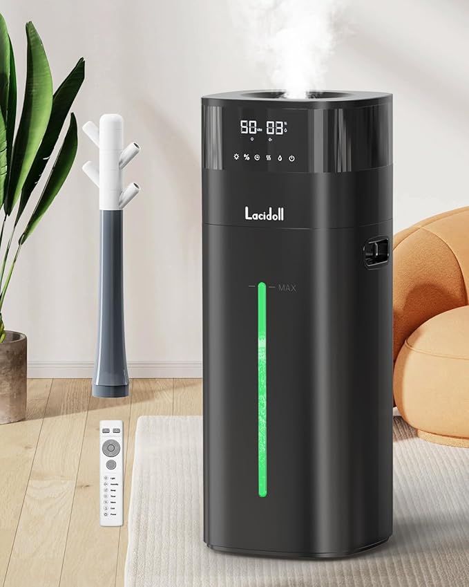 Cool and Warm Mist Humidifier Large Room, 5.3Gal/20L Humidifiers for Home 2500 sq ft, Whole House Humidifiers with Diffuser Extended Tube, Air Humidifier for Bedroom Nursery Baby Plants Black