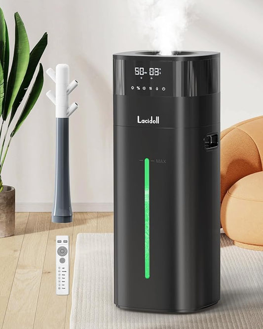 Cool and Warm Mist Humidifier Large Room, 5.3Gal/20L Humidifiers for Home 2500 sq ft, Whole House Humidifiers with Diffuser Extended Tube, Air Humidifier for Bedroom Nursery Baby Plants Black