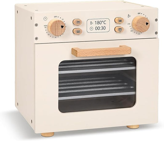 OOOK Wooden Kids Oven, Pretend Play Oven for Toddlers with DIY Stickers, Kitchen Play Set Accessories with Push-Pull Baking Tray. Ideal Choice for Boys and Girls Aged 3+