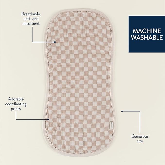 Itzy Ritzy Set of 2 Baby Burp Cloths – Ultra-Soft Absorbent Burping Cloths for Babies - Made of 100% Cotton Muslin & Generously Sized with Trendy Coordinating Prints – Machine Washable (Checkerboard)