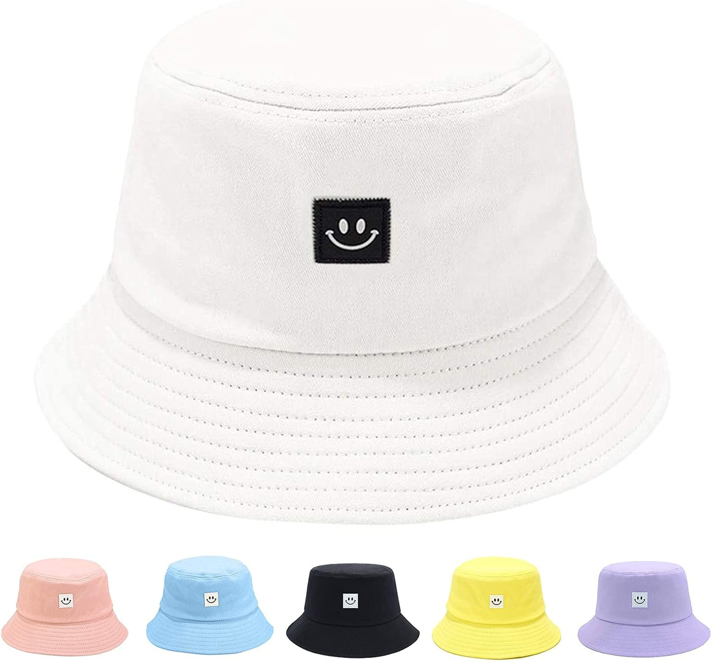 Kids Sun Hat Smile Face Bucket Hat for Girls Boys Summer Sun Protection Cotton Unisex Beach Cap