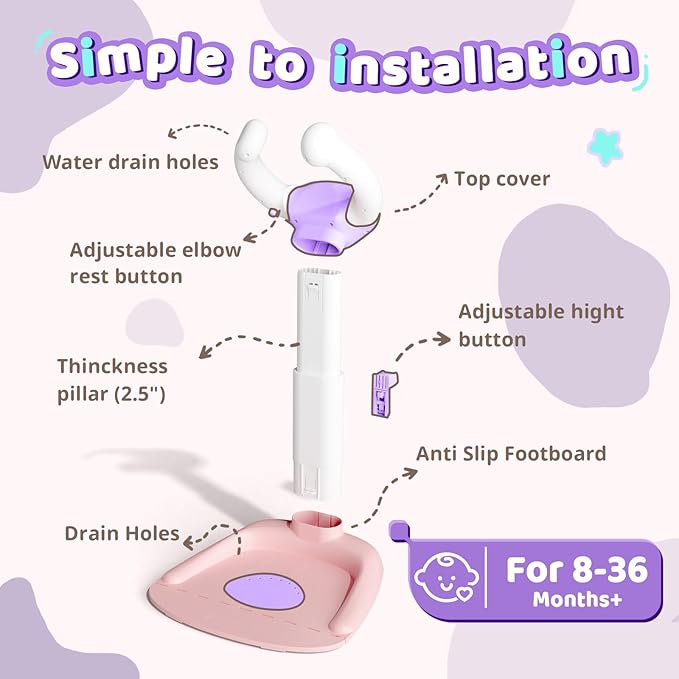 COOSEYA® Baby Shower Stand, Toddler Bath Stand Support with Thicker Colum, Anti-Pinch, Anti-Slip Base, Adjustable Shower Holder for Toddler Standing Up Themselves, Ideal Gift for Infants 8-36 Months