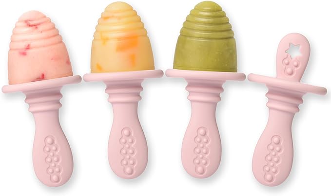 PrimaStella Silicone Petite Pops - Baby Popsicle Mold - BPA Free - Dishwasher Safe - 4 months+ (Dusty Rose Teether Pops)