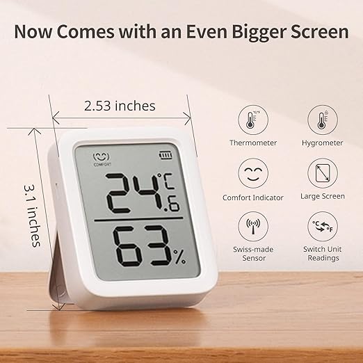 SwitchBot Thermometer Hygrometer, Bluetooth Indoor Humidity Meter for Home, Temperature Sensor with App Control, Large LCD Display, Notification Alerts, 2-Year Data Storage Export