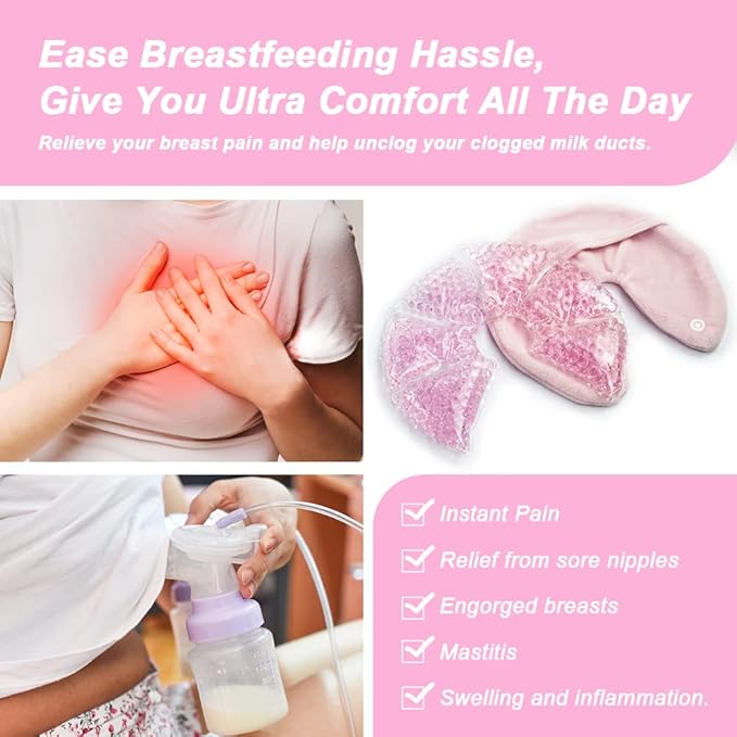 Hot Cold Gel Bead Breast Therapy Pack,Breast Ice Packs for Breastfeeding,Relief for Breastfeeding,Nursing Pain, Mastitis,Engorgement,Plugged Ducts, Boost Milk Let-Down & Production(#19 Pink)