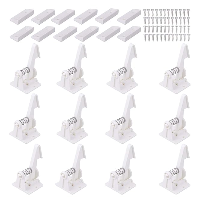 Vmaisi 12 Pack Cabinet Locks Child Safety Latches - Baby Proofing Cabinets Drawer Lock with Adhesive Easy Installation - No Drilling or Extra Screws (White)