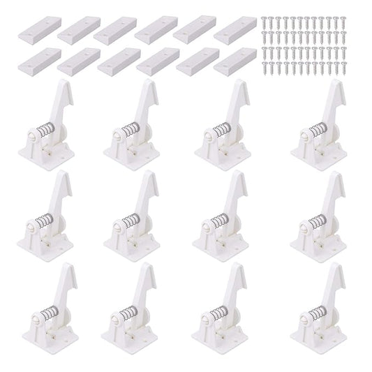 Vmaisi 12 Pack Cabinet Locks Child Safety Latches - Baby Proofing Cabinets Drawer Lock with Adhesive Easy Installation - No Drilling or Extra Screws (White)