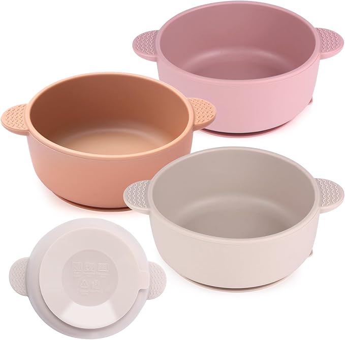 3 Pack Baby Bowls with Suction, Stay Put Silicone Suction Bowls for Babies Toddler Kids, BPA Free, Soft Safe Baby Led Weaning Supplies for Food Bowl, Microwave and Dishwasher Safe
