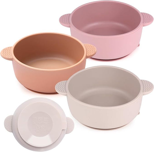 3 Pack Baby Bowls with Suction, Stay Put Silicone Suction Bowls for Babies Toddler Kids, BPA Free, Soft Safe Baby Led Weaning Supplies for Food Bowl, Microwave and Dishwasher Safe