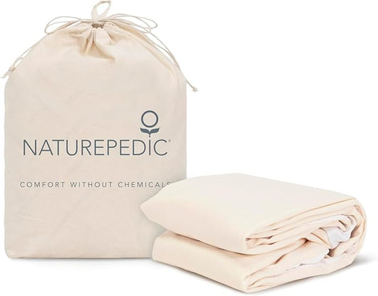 Naturepedic Organic Waterproof Mattress Protector Pad - Washable & Reusable Fitted Stretch Knit Mattress Cover - Highly Absorbent Bed Incontinence Pads - Breathable Fitted Cover for Twin 9"-16"