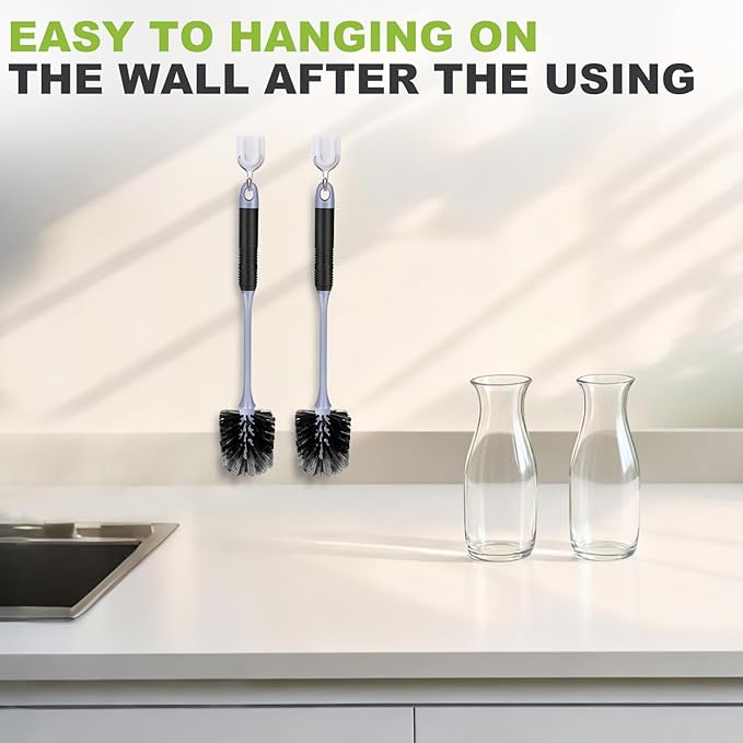 Long Handle Bottle Brush, Reusable Water Bottle Cleaner Brush, Flexible Scrub Brush for Water Bottles, Glasswares, Mugs, Thermos, Black, 2 Pack