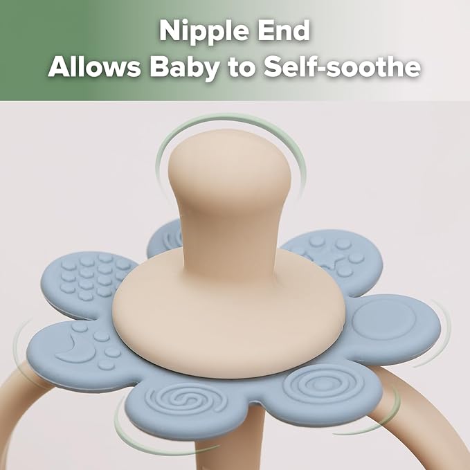 haakaa Silicone Baby Teether Toys,Nipple-Shaped End for Gum Massage,360° Baby Toothbrush Head for Self-Brushing Training,Easy to Grip - Sky Blue