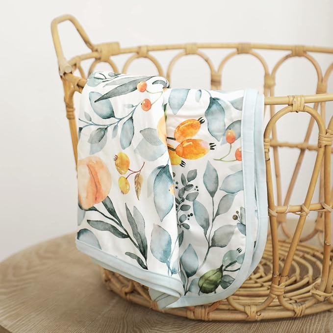 GRSSDER Baby Blankets Super Soft Stretchy Jersey Swaddle Blanket 2 Pack for Baby Girls, Double Layer Reversible Receiving Blankets 34 x 44, Extra Large for Swaddling, Pink Rose & Fruit