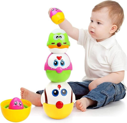 Easter Egg Toys for Toddler, 8 Pcs Nesting & Stacking Chicks Matching Toys, Plastic Eggs Fillable, Easter Basket Stuffers, Gift for Unisex 18 months+