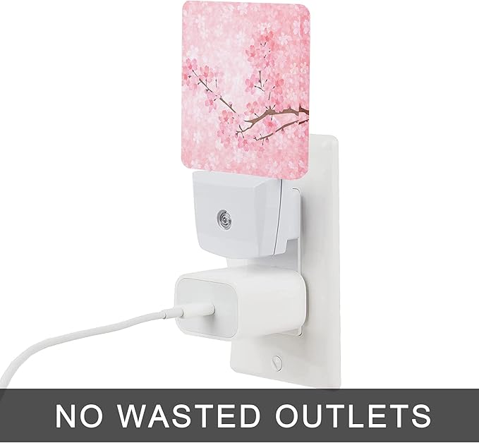 Cherry Blossoms Night Light,Spring Flower Night Lights Plug into Wall with Dusk to Dawn Light Sensors 0.5W Dim Night-Lights for Bedroom