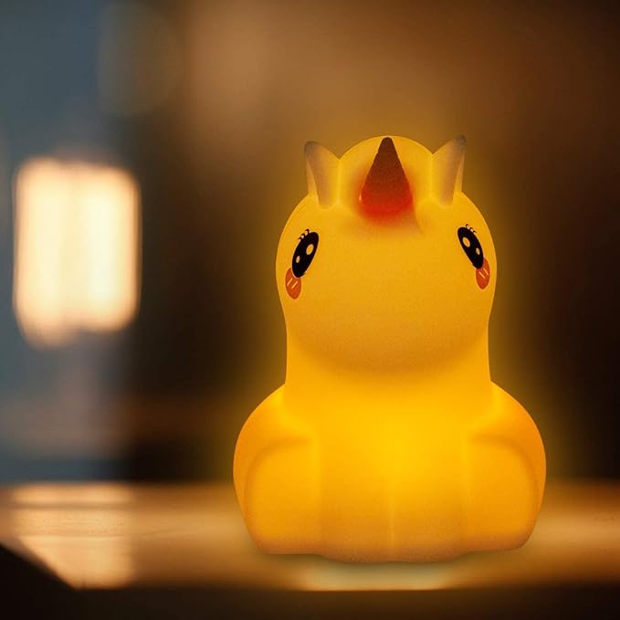 Night Light Kids, Safe Soft Silicone Bedside Lamp, Baby Nursery Lamp, 9 Colors with Remote Control, USB Rechargeable LED Multicolor Lamp for Children/Bedroom/Child Gift - Medium Unicorn