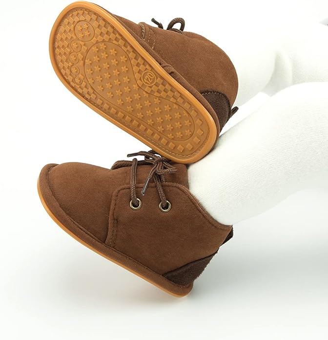 Baby Unisex Warm Snow Boots Newborn Leather Fur Lace Up Ankle Anti-Slip Rubber Texture Sole Toddler Prewalker Winter Crib Shoes