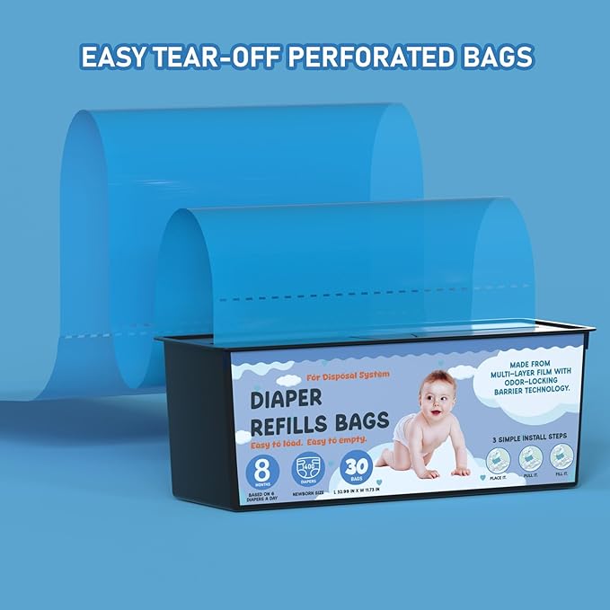 Diaper Pail Refills Bags with 30 Bags Compatible with Genie Easy Roll Signature Diaper Pails and Platinum Diaper Pails, Lasts Up to 8 Months, 7-Layer Odor-Barrier Technology, 5 Pack (150 Bags)