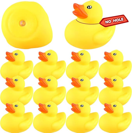 DEEKIN 12 Pcs Yellow Rubber Ducks No Hole Waterproof Duck Bath Pool Toy with Sealed Plug Without Hole Bathtub Floating Toy for Birthday Party Decoration Gift in Bulk (2.2 Inches)