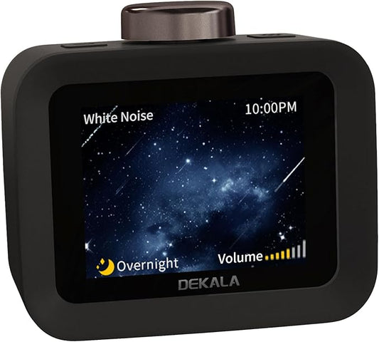 Dekala AuraDot White Noise Sound Machine for Sleep Temperature Humidity Monitor, 30 Non-Loop Soothing Sounds, Timer/Play All Night, Animationed Sleep Screen, 7-Day Programmable 4 Alarm Clock Black