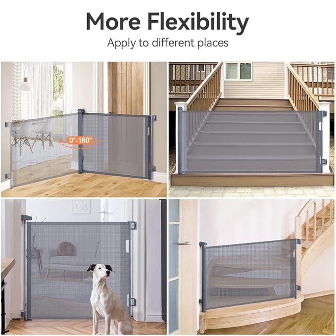 COMOMY Retractable Baby Gate for Stairs, 0-71" Mesh Dog Gate for House Doorways Hallways, 33" Tall Extra Wide Child Safety Gate for Kids Pets, Indoor and Outdoor (Grey)