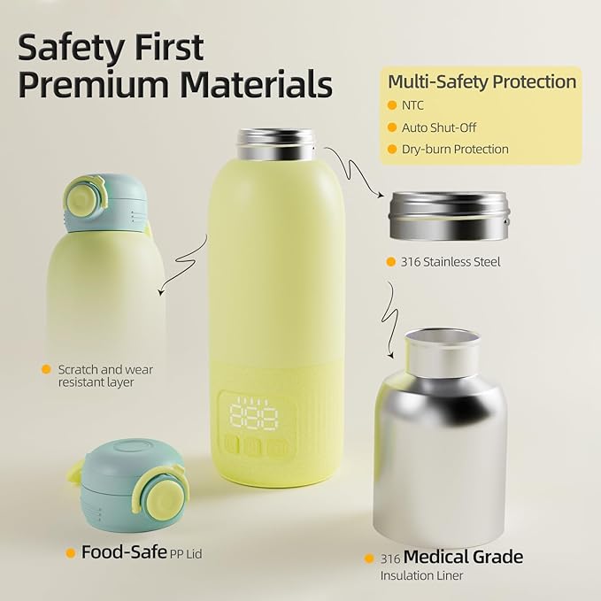 Ellie Portable Bottle Warmer for Travel, w/Reliable Warming, Extended Battery Life, Fast Heating of Breast Milk & Formula, 15 oz Large Capacity, Baby Bottle Warmer On The Go for Car & Airplane