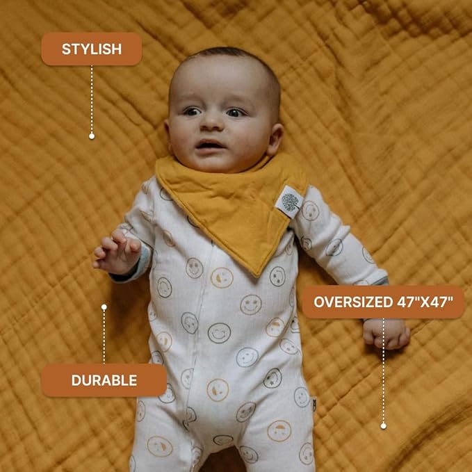 Parker Baby Muslin Blanket | 100% Soft Cotton Toddler Quilt & Baby Muslin Swaddle | Gender Neutral Design 47" x 47" Blanket