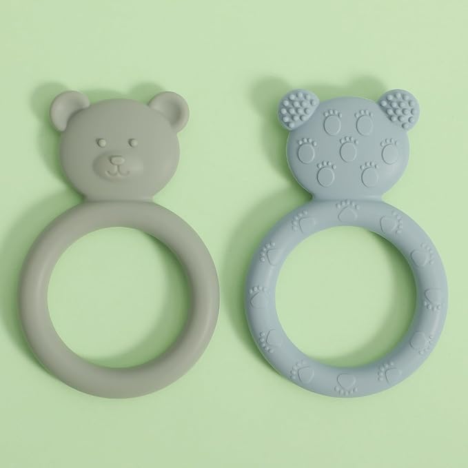 Silicone Baby Teether, Teething Toy Ring for Babies, Easy to Hold Design, BPA Free (Sage + Ether)