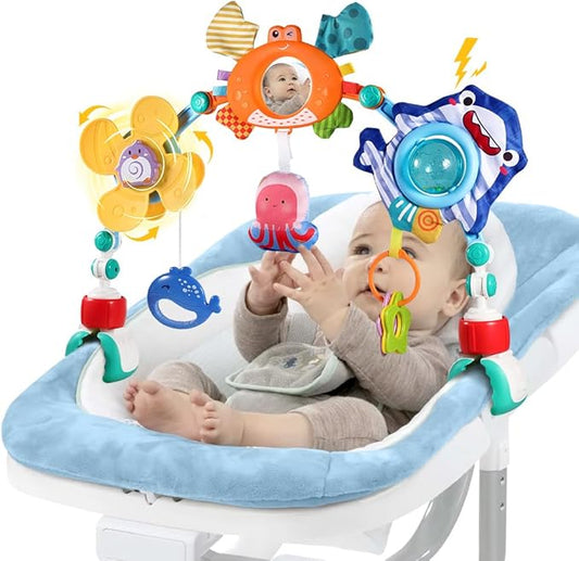 Baby Stroller Car Seat Toys,Adjustable Crib Mobile Activity Arch Toys with Sound Toy and Baby Hanging Toys,Sensory Play Travel Bouncer Bassinet Toy for Toddler Boy Girl 0 3 6 9 12 24 Month