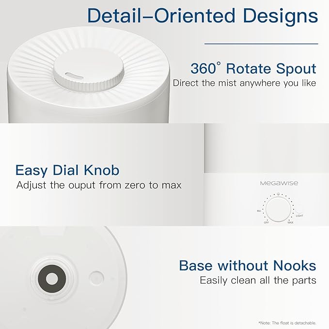 MegaWise Topfill 7-colour Night light humidifier for Kid bedroom with 3.5L Large Capacity, No leakage Design Fine Mist Output Auto Shutoff, Essential Oil Safe Tank