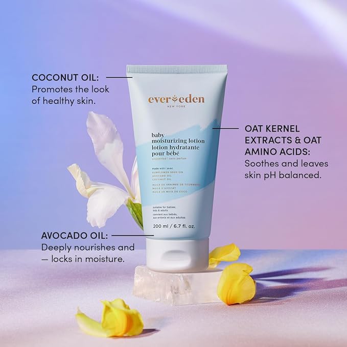 Evereden Moisturizing Baby Lotion for Newborn 6.7 oz. | Lightweight & Non-Greasy Toddler Lotion | Clean & Gentle Baby Care | Non-toxic & Fragrance Free