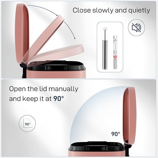 Arlopu 8/13.2 Gallon Step Trash Can, Stainless Steel Garbage Bin, Soft-Close Rubbish Bin with Removable Plastic Inner Bucket, Fingerprint-Proof, Lid Dustbin, Suit for Kitchen Home (Pink, 50L)