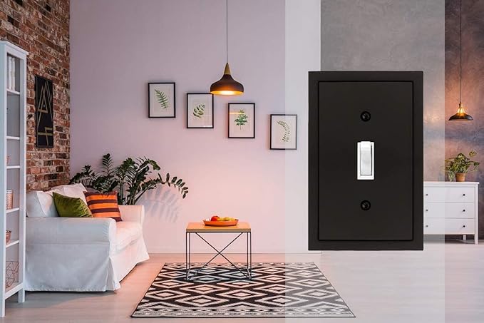Henne Bery Modern Edge Decorative Wall Plate Switch Plate Outlet Cover, Durable Solid Zinc Alloy (Single Toggle 2PK, Matte Black)