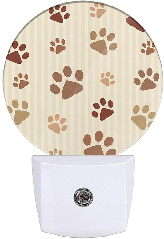 EKOBLA Paw Print LED Night Light Dog Cat Paws Brown Animal Footprint Dusk to Dawn Plug-in Nightlights Auto Sensor for Home Indoor Bathroom Hallway Kitchen
