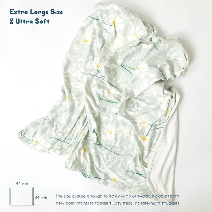 GRSSDER Baby Blankets 2 Pack Super Soft Jersey Knit Swaddle Blankets for Baby Girls and Boys, Double Layer Receiving Blankets 34 x 44 Extra Large for Swaddling, Leaves & Daisy