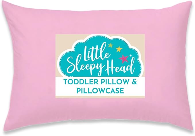 Little Sleepy Head Toddler Pillow with Pillowcase 13x18 - Kids Pillow for Sleeping - Toddler Pillow - Better Neck Support Ergonomic Pillow and Toddler Pillowcase - Best Pillows for Kids (Pink)