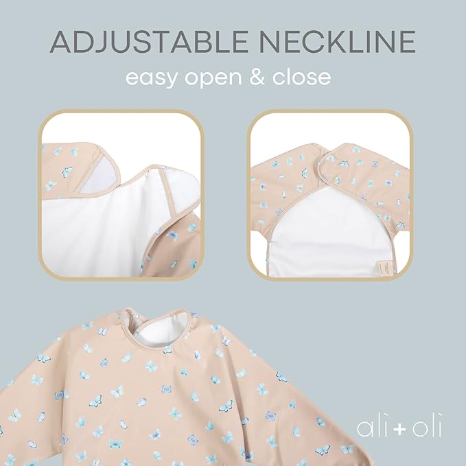 Ali+Oli Smock Bibs for Babies, BPA-Free Oeko-Tex Certified, Waterproof Baby Smock, Machine Washable, Toddlers Ages 6m+