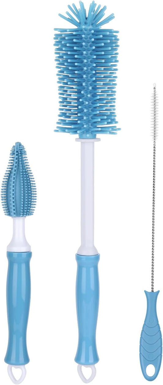 Silicone Bottle Cleaning Brush,Baby Travel Essential Bottle Brush Set, 3 in 1 Silicone Brush, Nipple Brush, Straw Brush