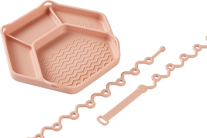 Smack Fun - The Original All-in-one Suction Plates + Safety Toy Straps - Silicone Suction Plates for Toddlers + Baby - First Foods + Self-Feeding. Comes with 2 Straps (Blush)
