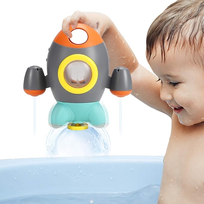 Baby Bath Toys, Space Rocket Shape Bathtub Toys for Toddlers, Spray Water Toys w/ Rotating Fountain, Bathroom Shower Toys for Infants Aged 18 Months 2 3 4 5 Years Old Kids Girls Boys
