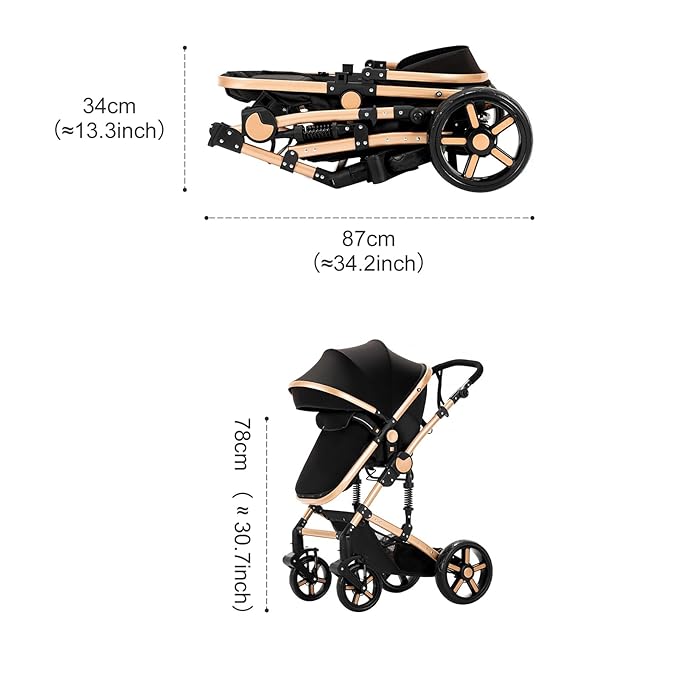 2 in 1 Baby Stroller, Convertible Reversible Infant Stroller with One-Click Folding, Newborn Toddler Travel Stroller Standard Carriage Pram (2US588-GREY)