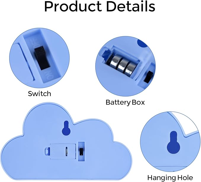clothmile 3 PCS LED Night Light LED Blue Clound Night Light Can Be Hung on The Wall Kids Room Light, Suitable for Birthday Party Holiday Decoration Baby Room Nursery Decoration
