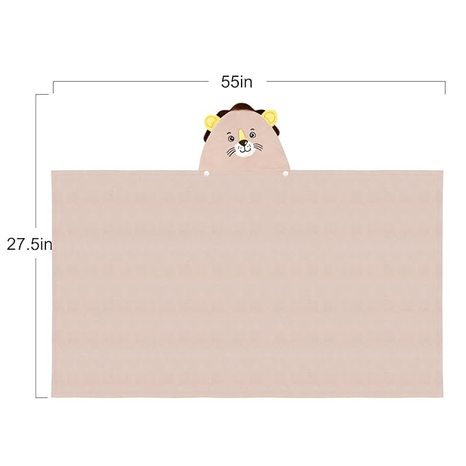 ROMASA Baby Bath Towel Ultra Soft Hooded Towel Highly Absorbent Bathrobe Blanket Toddlers Shower Gifts for Boys Girls-27.5" x 55" (Khaki Lion)