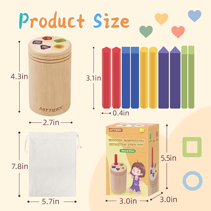 Montessori Wooden Stick Color Sorting Toys for 3 Year Old,Preschool Learning Activities Educational Fine Motor Matching Game,Birthday Gifts for Boys Girls